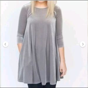 Agnes & Dora Womens Gray Velvet 3/4 Sleeve Swing Tunic Dress-Size L (12-14)